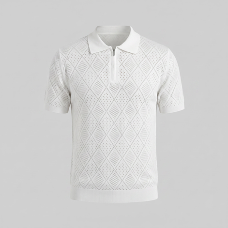 Herren Argyle Pointelle Sommer Reißverschluss Polo