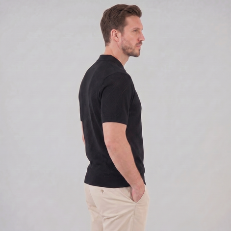 Herren Argyle Pointelle Sommer Reißverschluss Polo