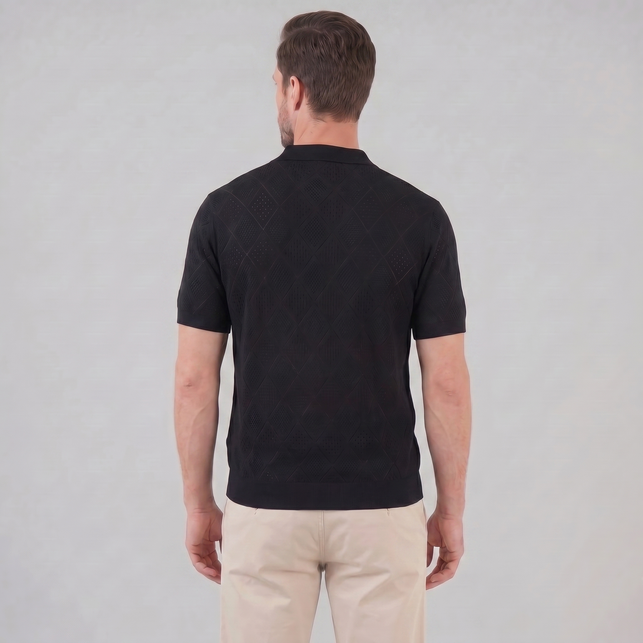 Herren Argyle Pointelle Sommer Reißverschluss Polo