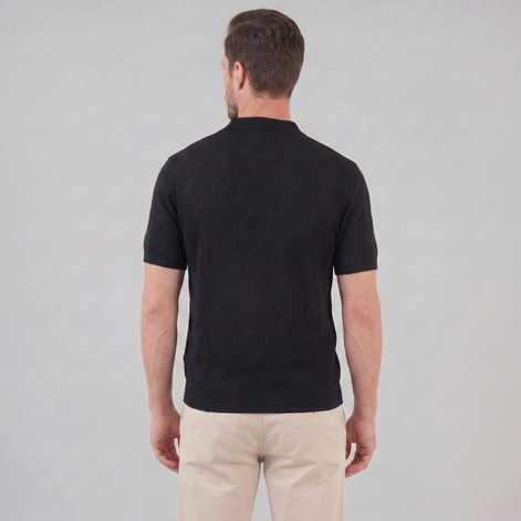 Herren Argyle Pointelle Sommer Reißverschluss Polo