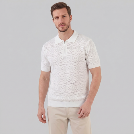 Herren Argyle Pointelle Sommer Reißverschluss Polo