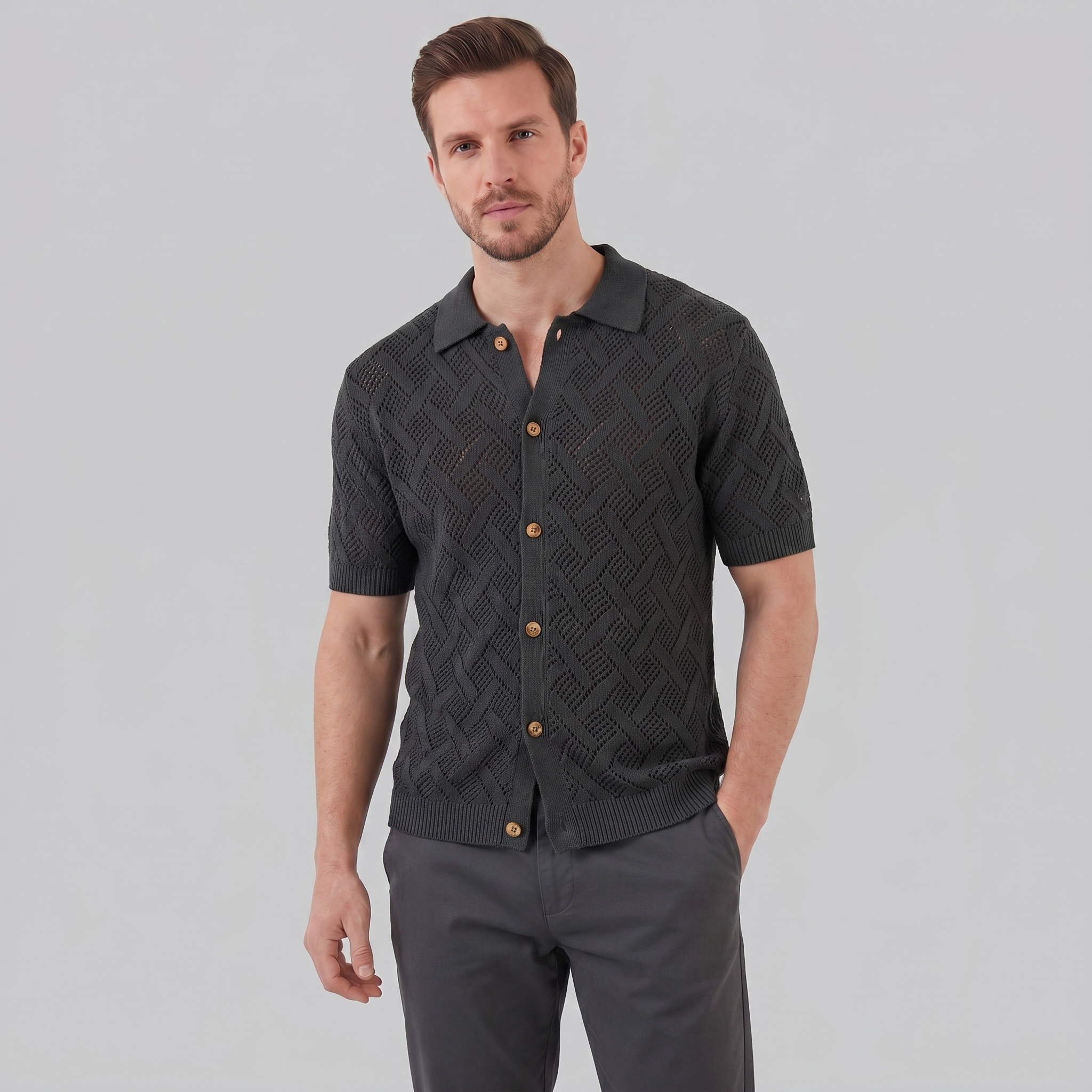Herren Strand Strickpolohemd Für Den Sommer