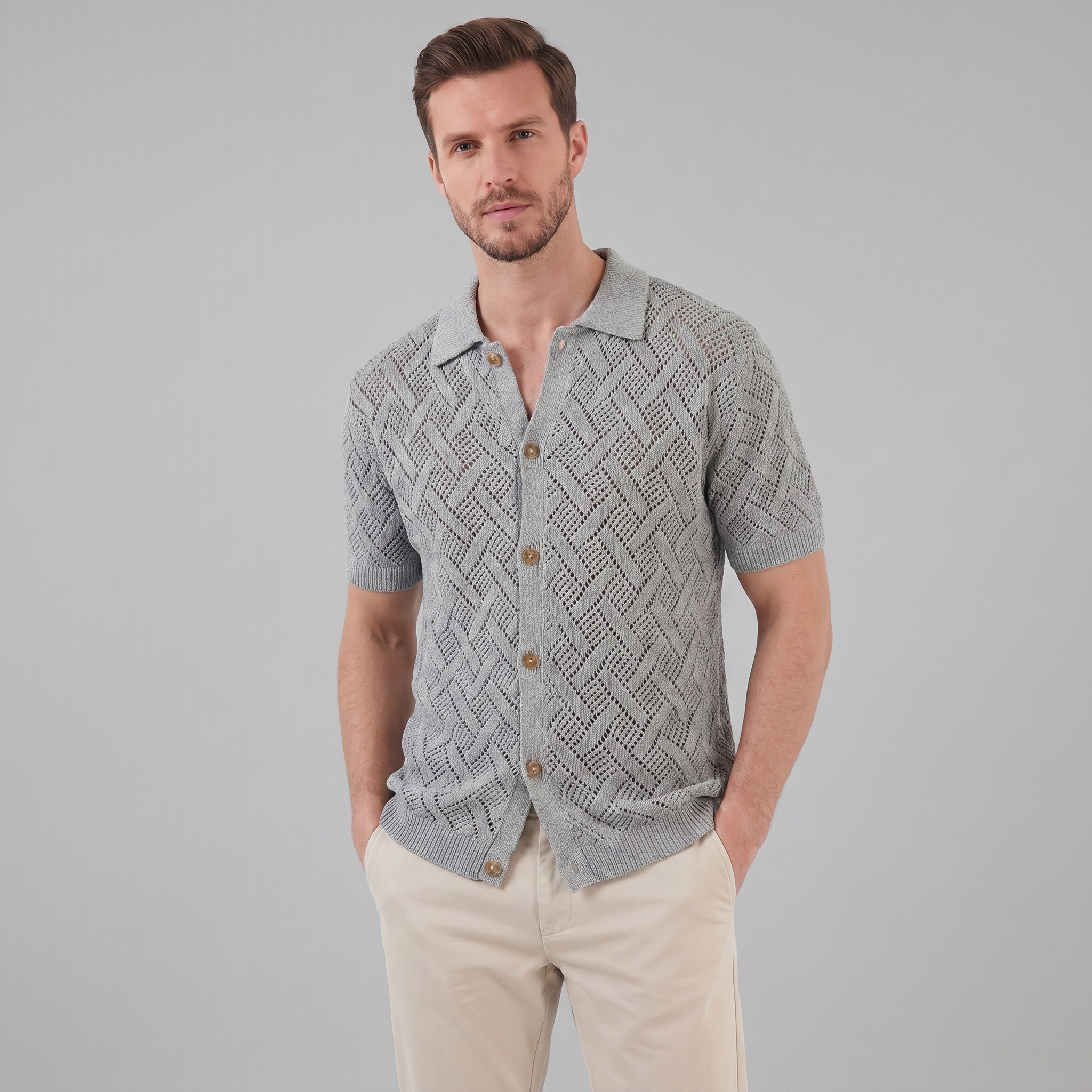 Herren Strand Strickpolohemd Für Den Sommer