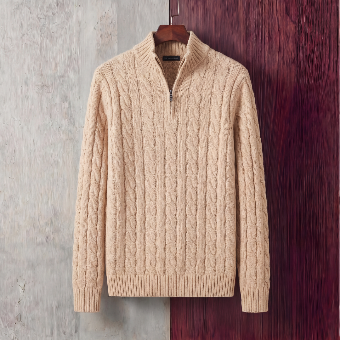 Herren Kabelstrickpullover Mit Viertel Reißverschluss