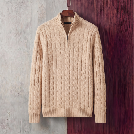 Herren Kabelstrickpullover Mit Viertel Reißverschluss