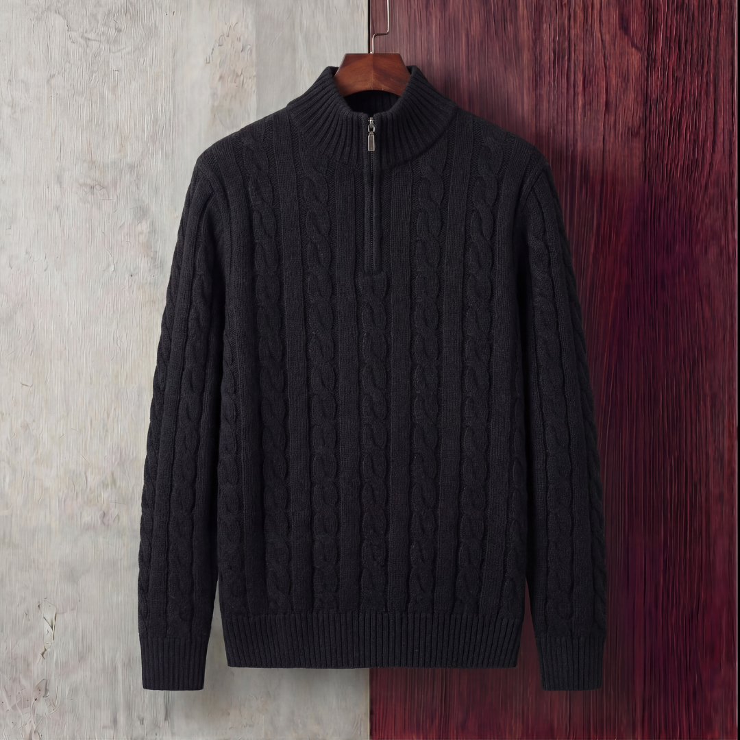 Herren Kabelstrickpullover Mit Viertel Reißverschluss
