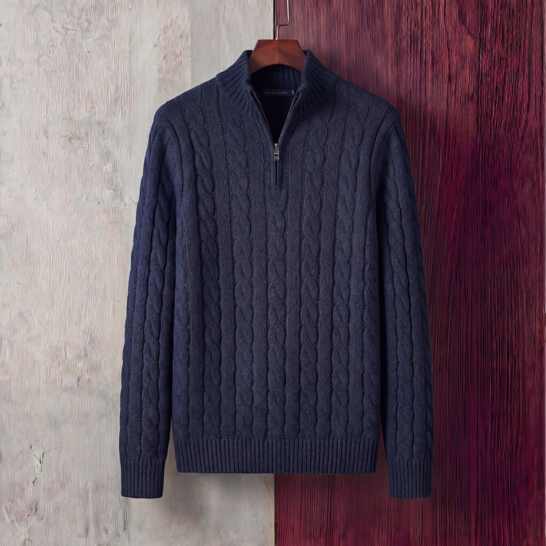 Herren Kabelstrickpullover Mit Viertel Reißverschluss