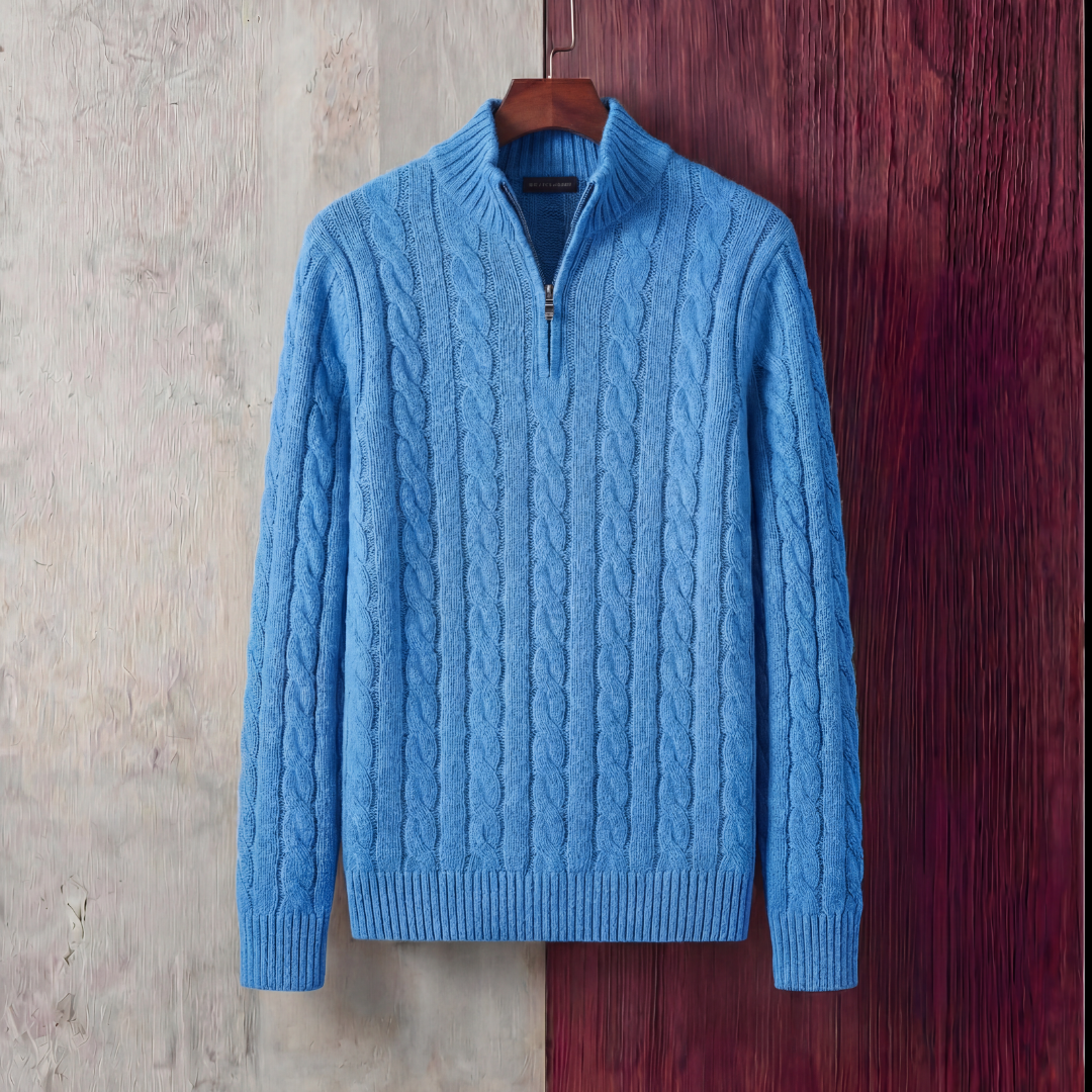Herren Kabelstrickpullover Mit Viertel Reißverschluss