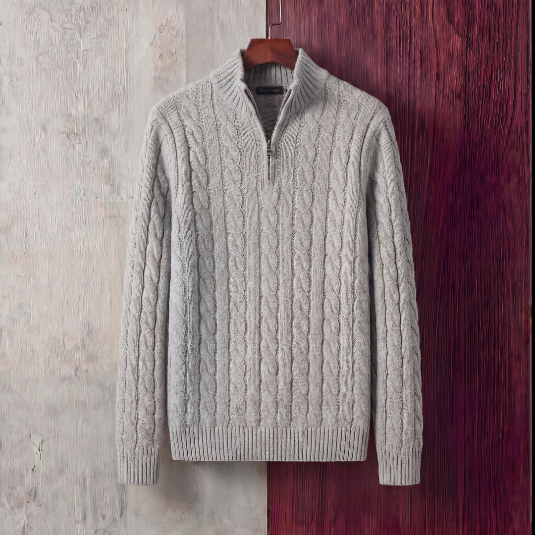 Herren Kabelstrickpullover Mit Viertel Reißverschluss