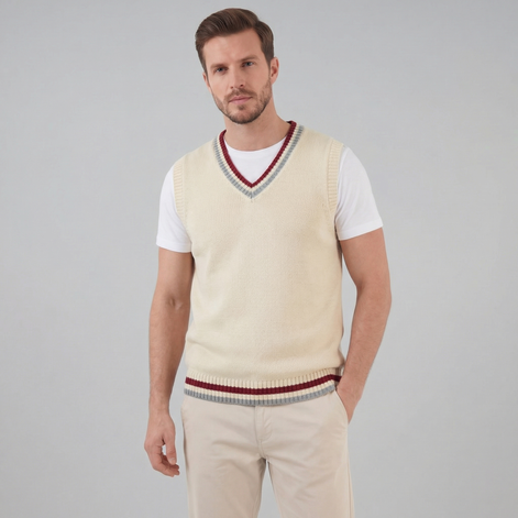 Herren Kabelstrick V-Ausschnitt Strickweste