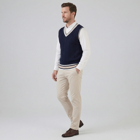 Herren Kabelstrick V-Ausschnitt Strickweste