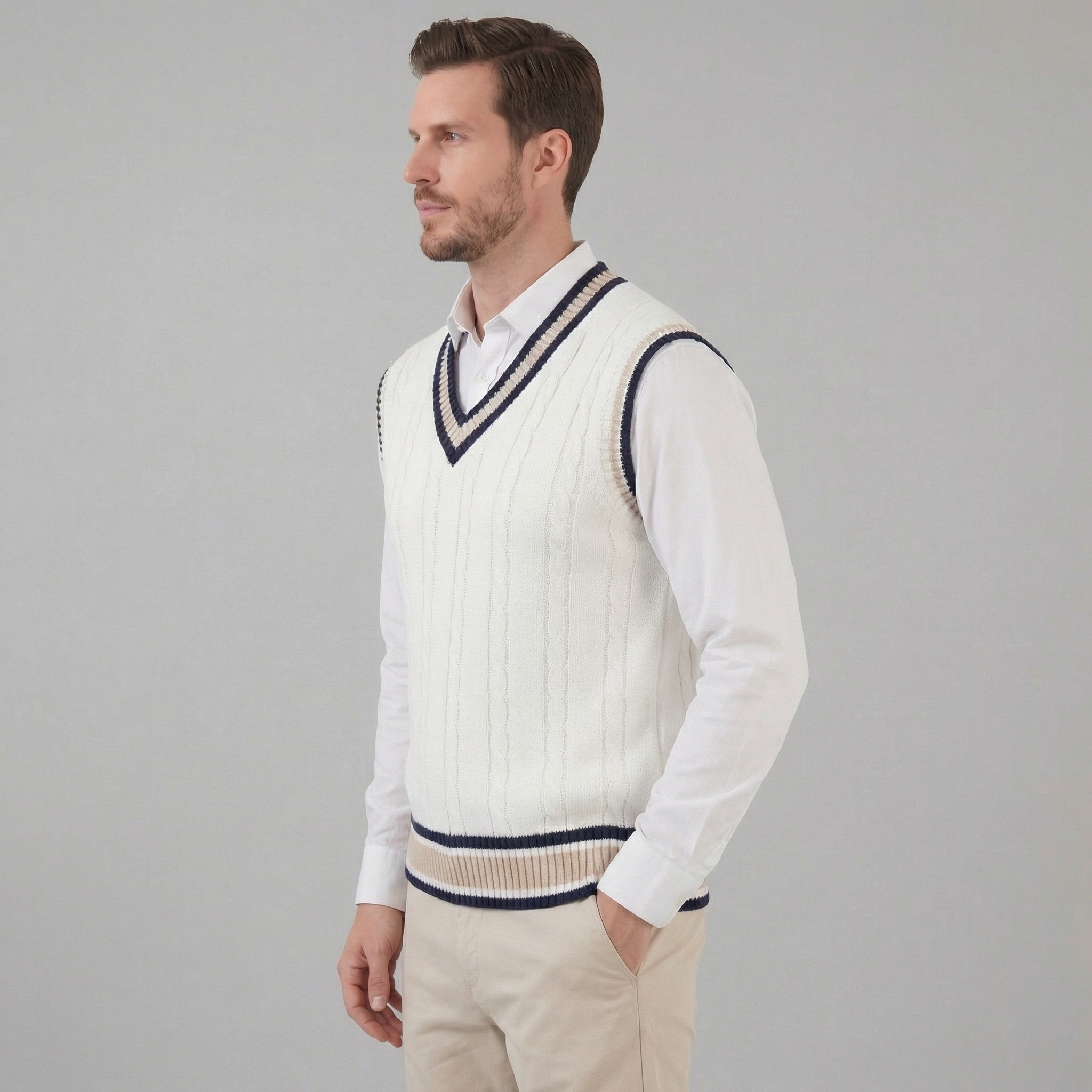 Herren Kabelstrick V-Ausschnitt Strickweste