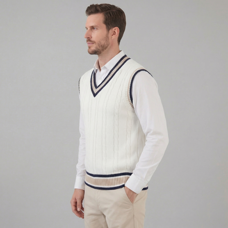 Herren Kabelstrick V-Ausschnitt Strickweste