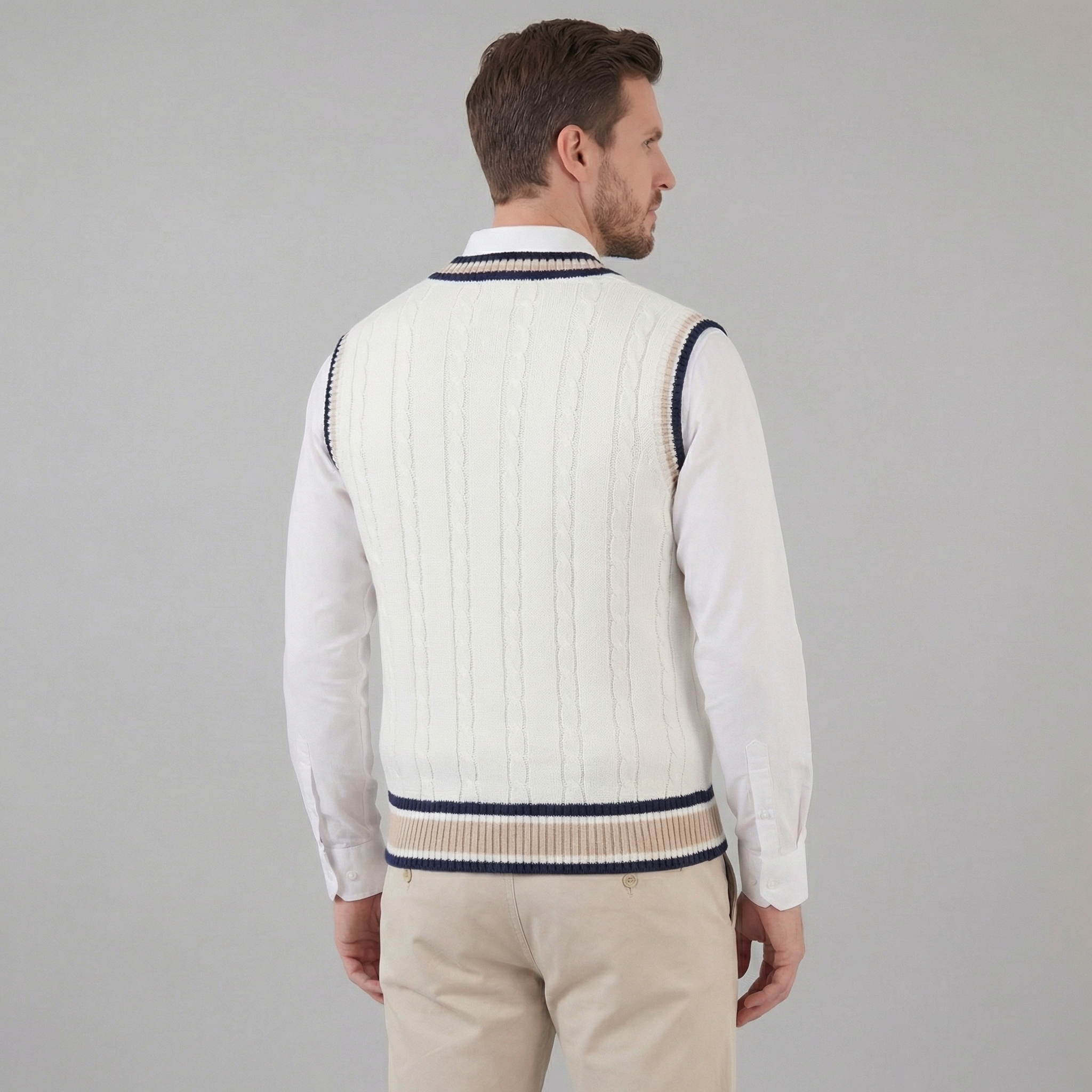 Herren Kabelstrick V-Ausschnitt Strickweste