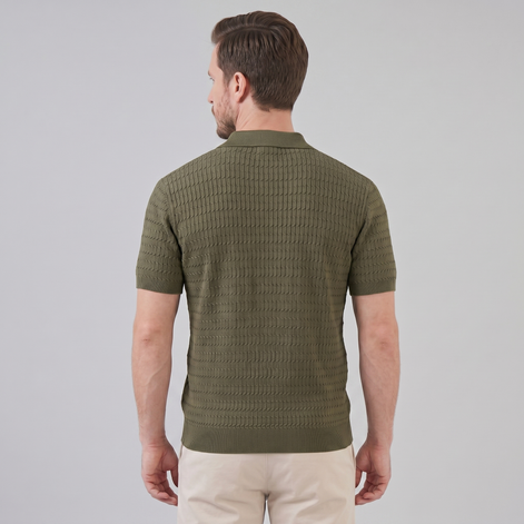 Herren Kabelstrick Polohemd Mit Kabelstruktur