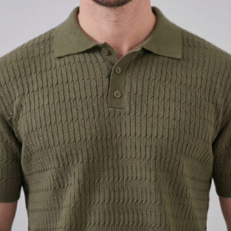 Herren Kabelstrick Polohemd Mit Kabelstruktur