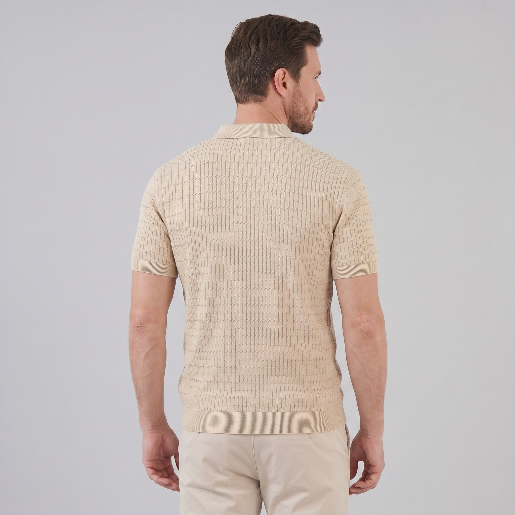 Herren Kabelstrick Polohemd Mit Kabelstruktur