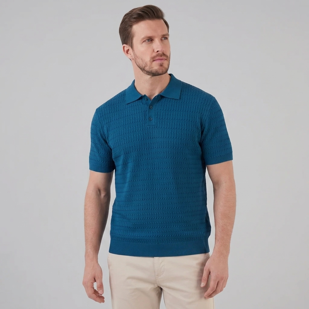 Herren Kabelstrick Polohemd Mit Kabelstruktur