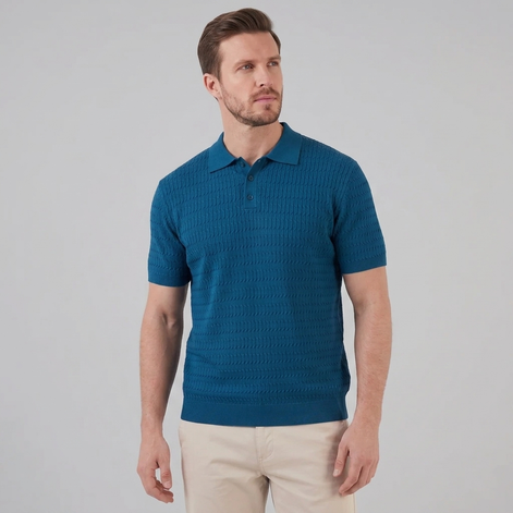 Herren Kabelstrick Polohemd Mit Kabelstruktur