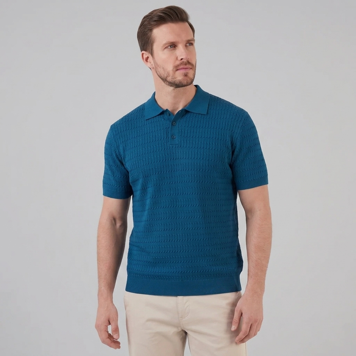 Herren Kabelstrick Polohemd Mit Kabelstruktur