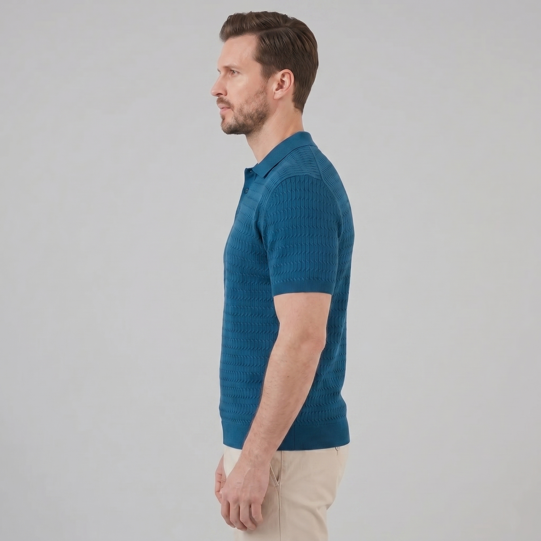 Herren Kabelstrick Polohemd Mit Kabelstruktur