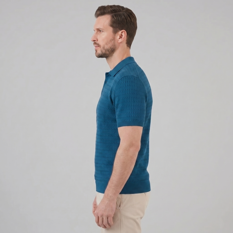 Herren Kabelstrick Polohemd Mit Kabelstruktur