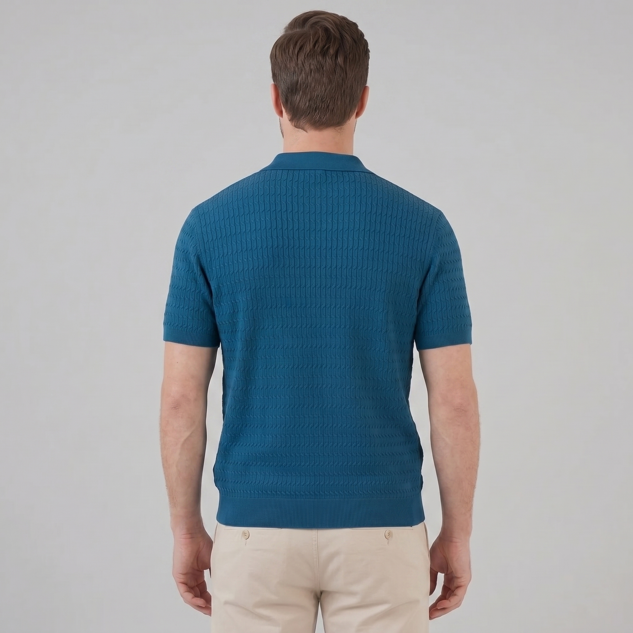 Herren Kabelstrick Polohemd Mit Kabelstruktur