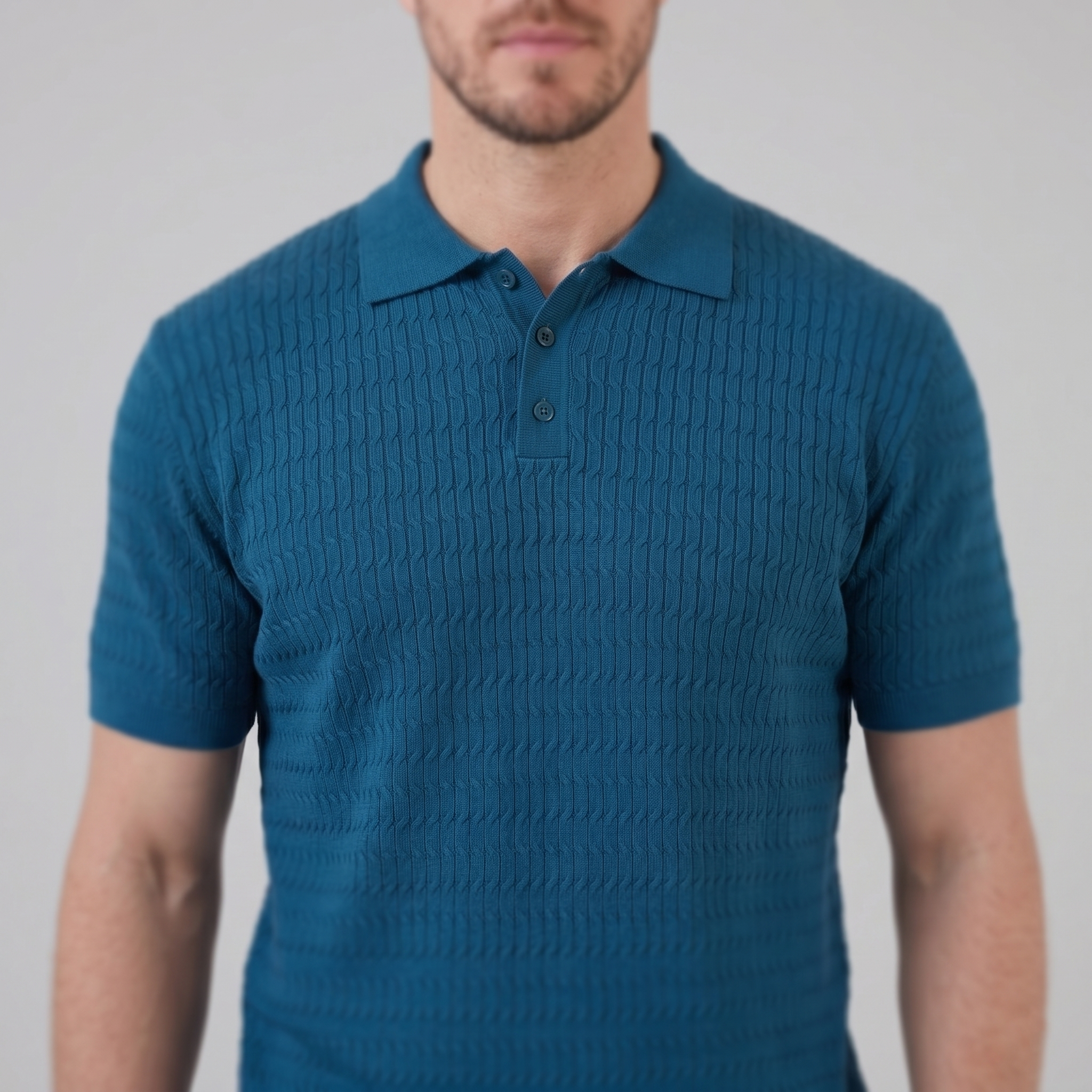 Herren Kabelstrick Polohemd Mit Kabelstruktur