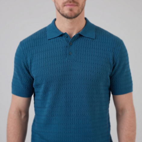Herren Kabelstrick Polohemd Mit Kabelstruktur