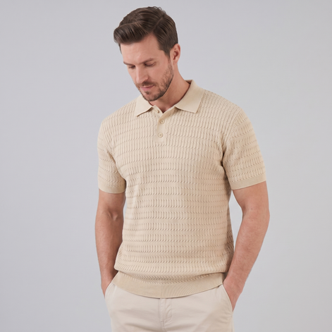 Herren Kabelstrick Polohemd Mit Kabelstruktur