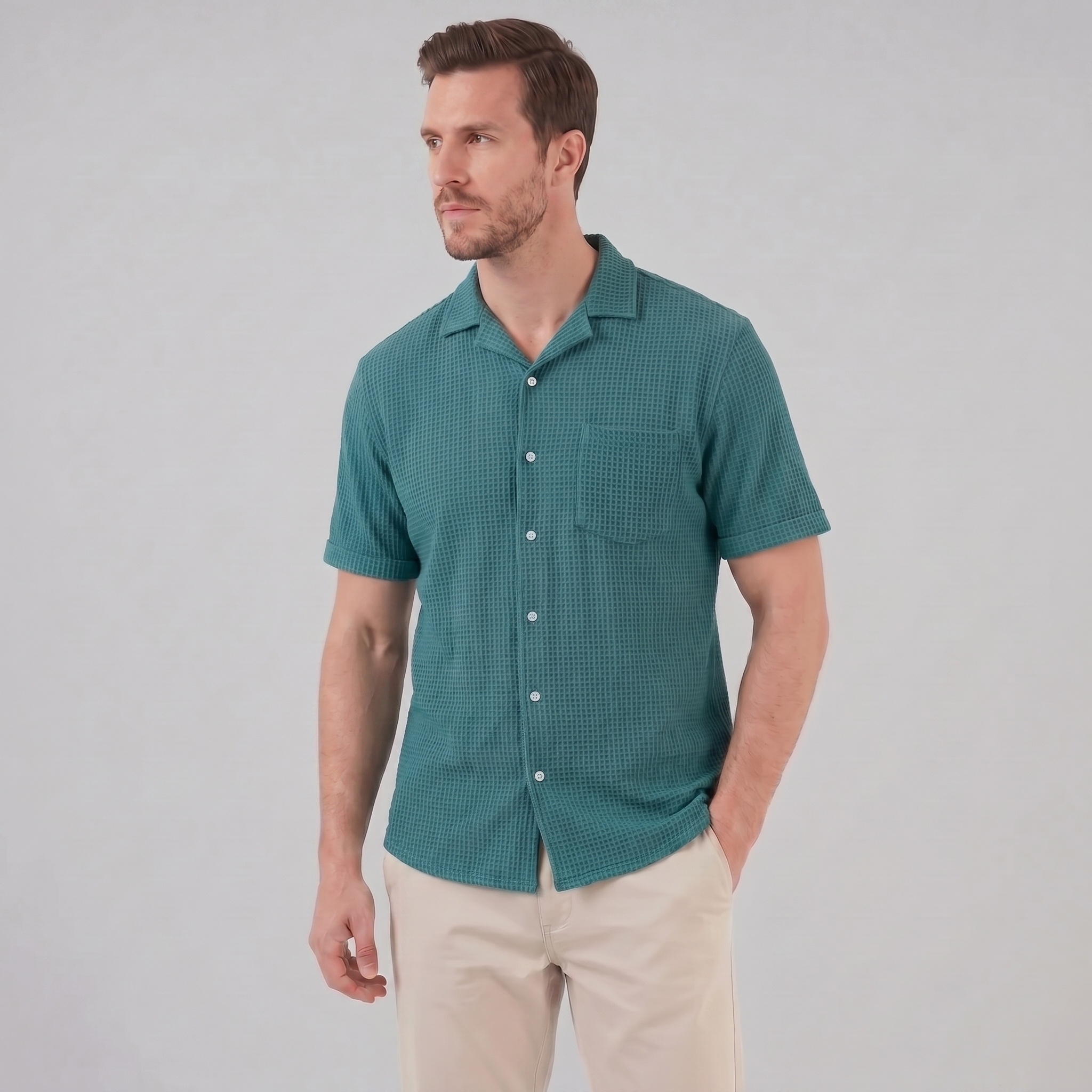 Herren Casual Hemd Waffelstruktur