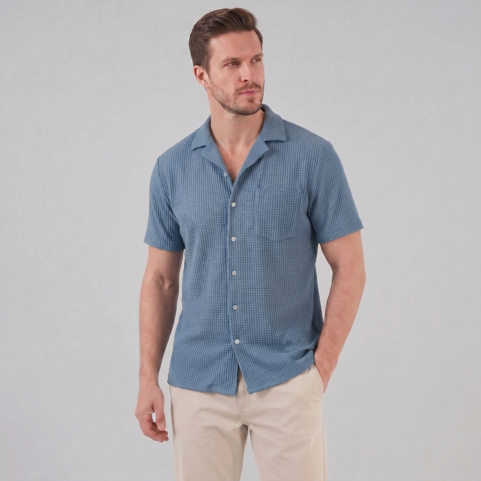 Herren Casual Hemd Waffelstruktur