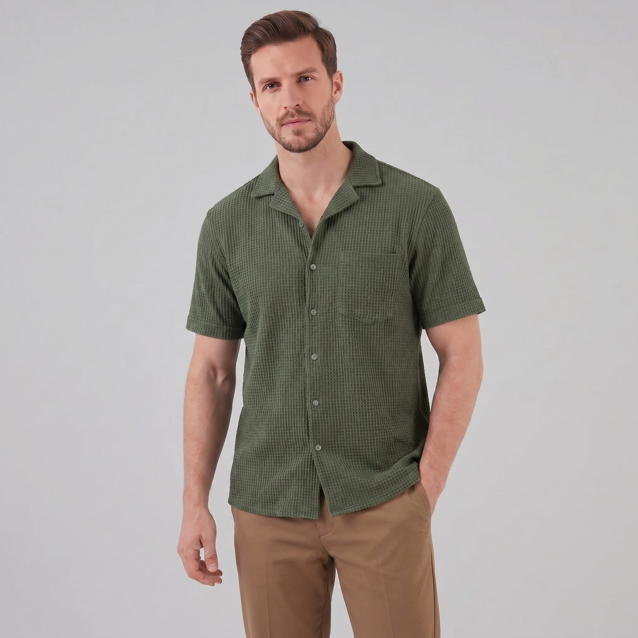 Herren Casual Hemd Waffelstruktur