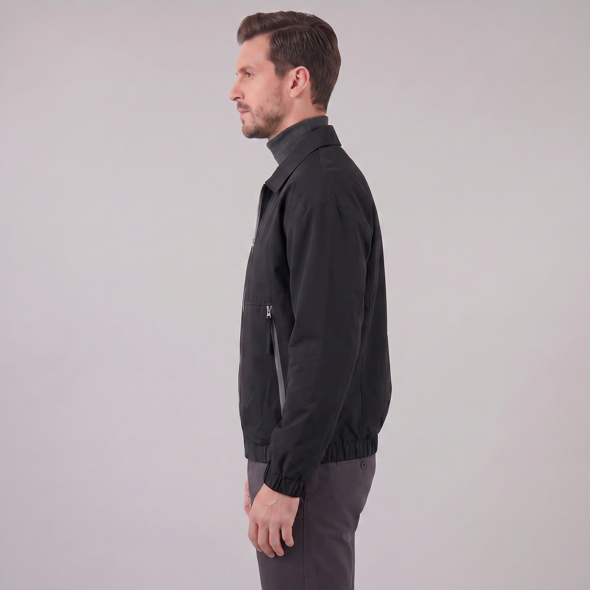 Herren Freizeitjacke Mit Kragen Und Durchgehendem Reißverschluss