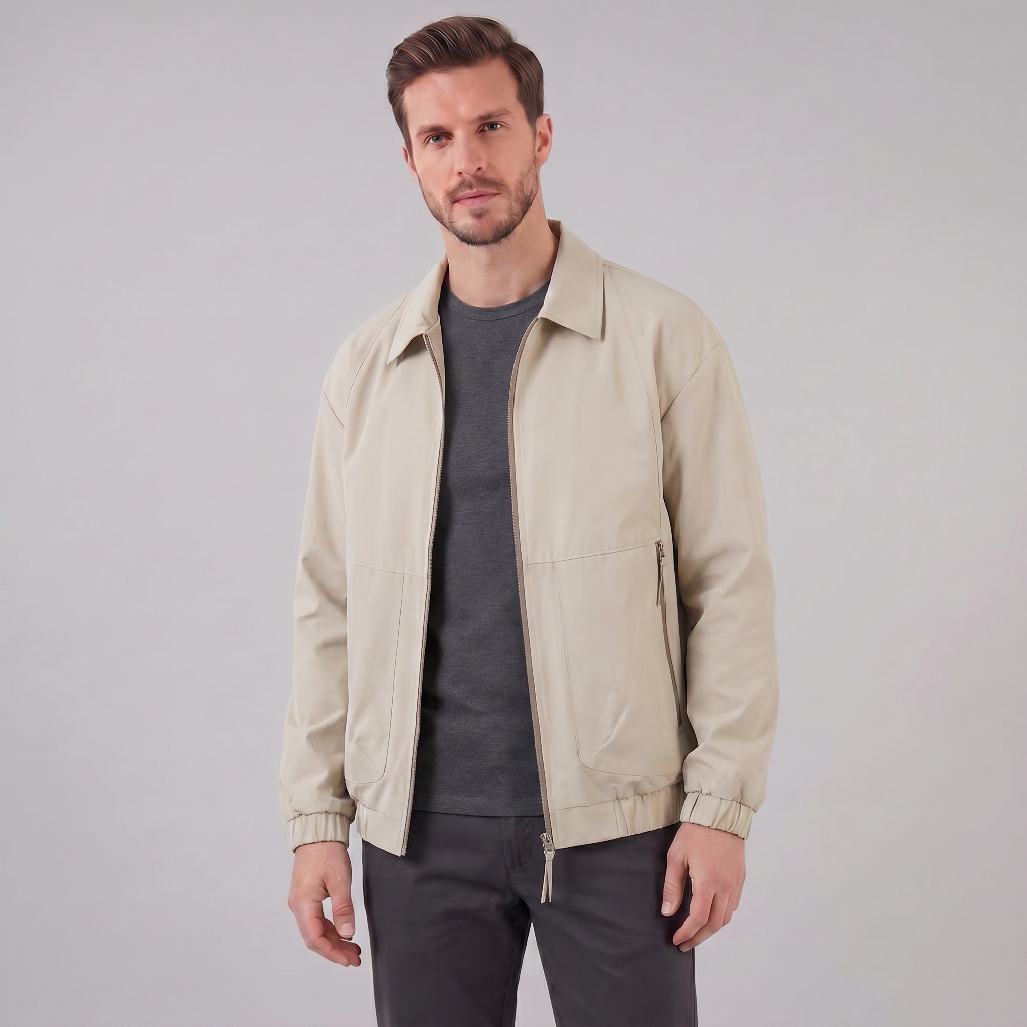 Herren Freizeitjacke Mit Kragen Und Durchgehendem Reißverschluss