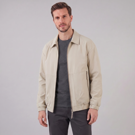 Herren Freizeitjacke Mit Kragen Und Durchgehendem Reißverschluss