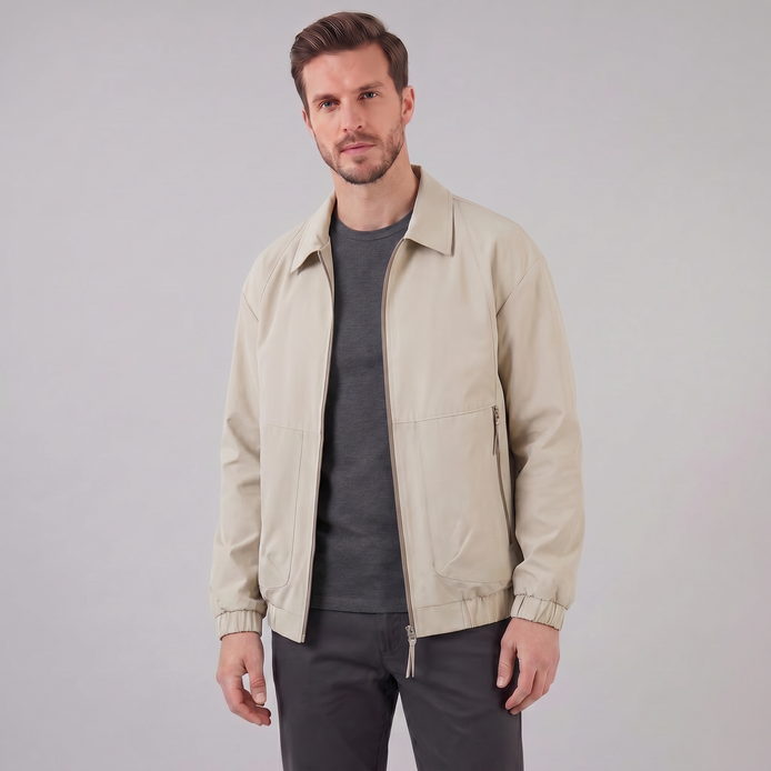 Herren Freizeitjacke Mit Kragen Und Durchgehendem Reißverschluss
