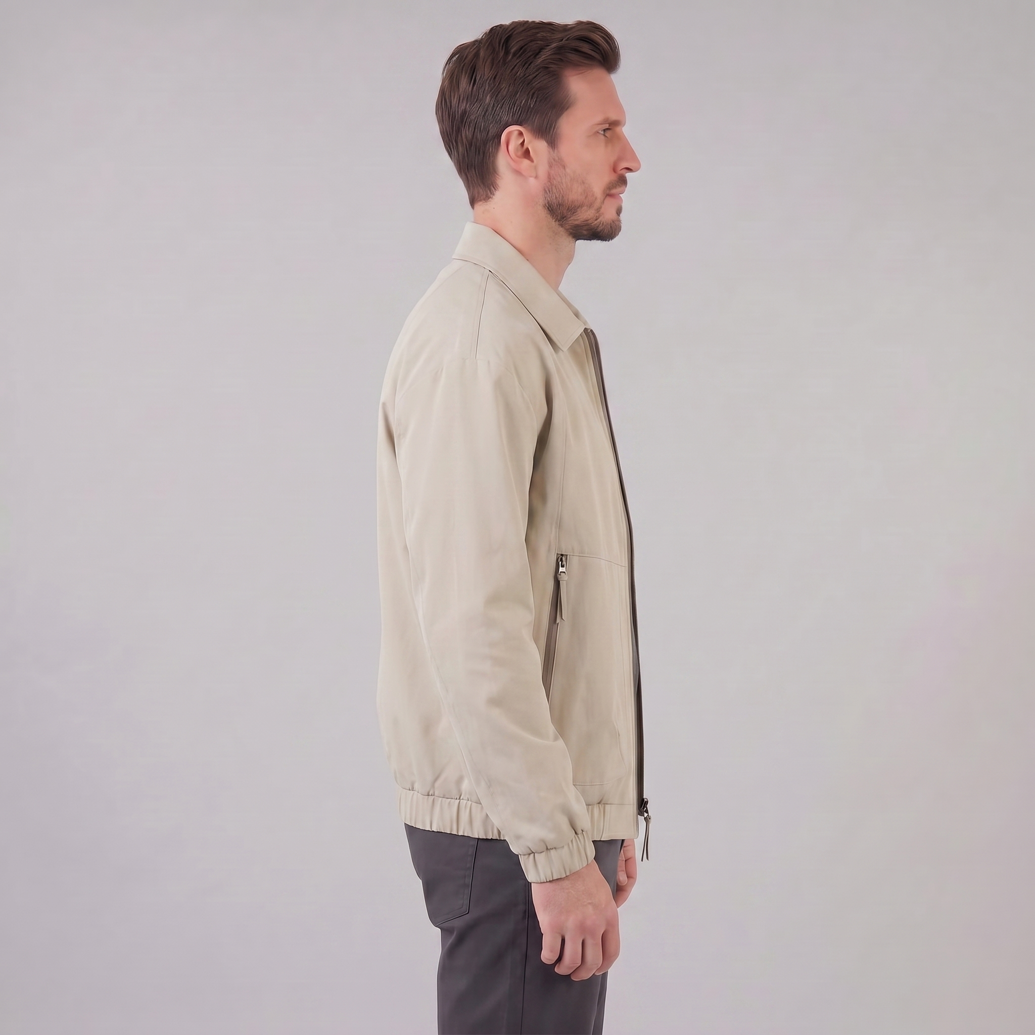 Herren Freizeitjacke Mit Kragen Und Durchgehendem Reißverschluss