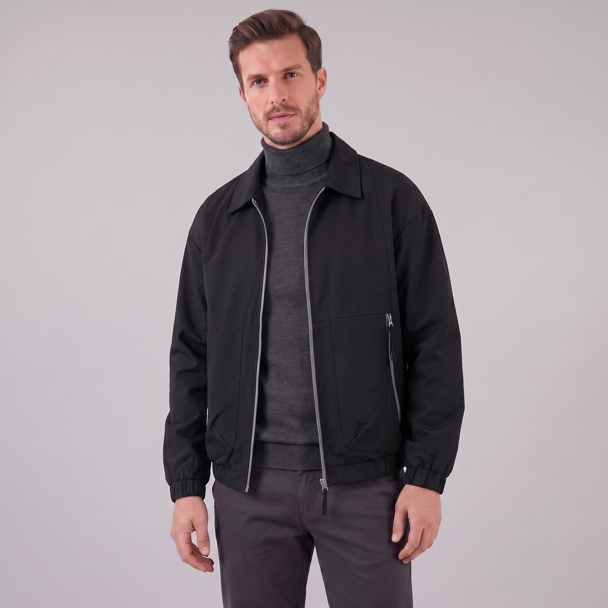 Herren Freizeitjacke Mit Kragen Und Durchgehendem Reißverschluss