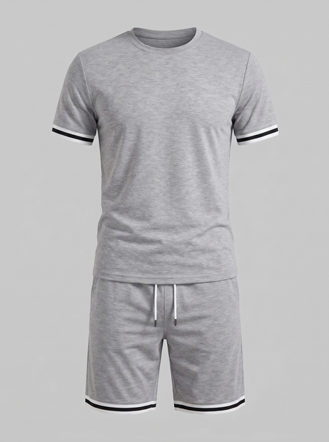 Herren Kontrast Streifen T-Shirt Shorts Set