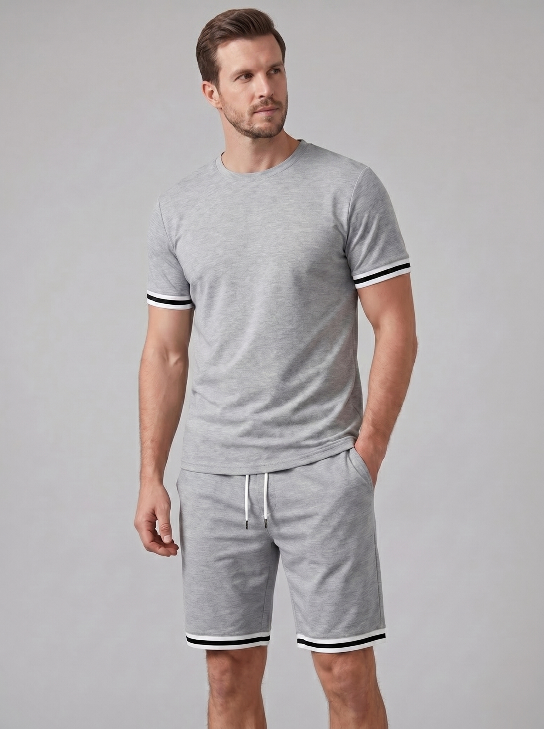 Herren Kontrast Streifen T-Shirt Shorts Set