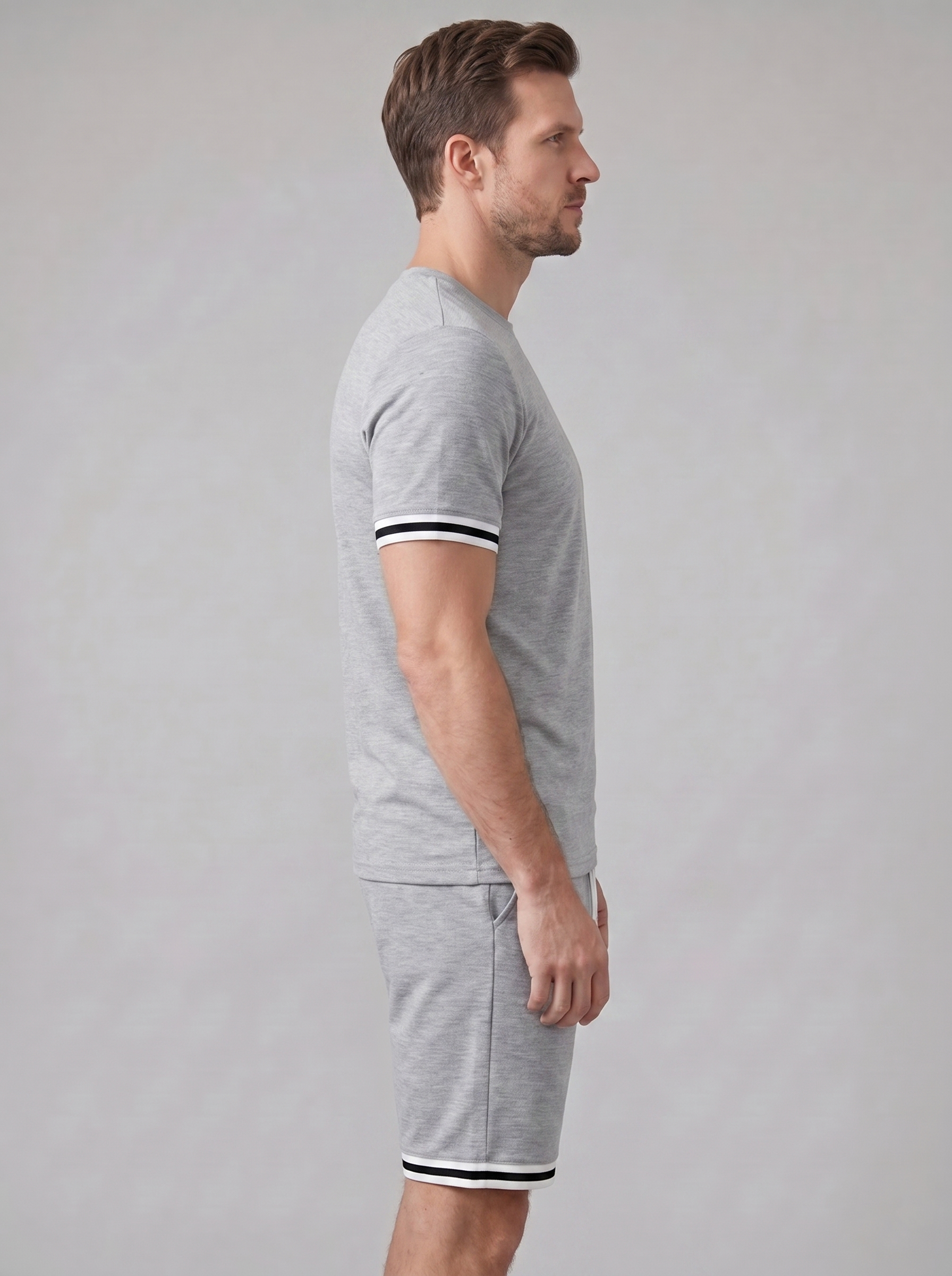 Herren Kontrast Streifen T-Shirt Shorts Set