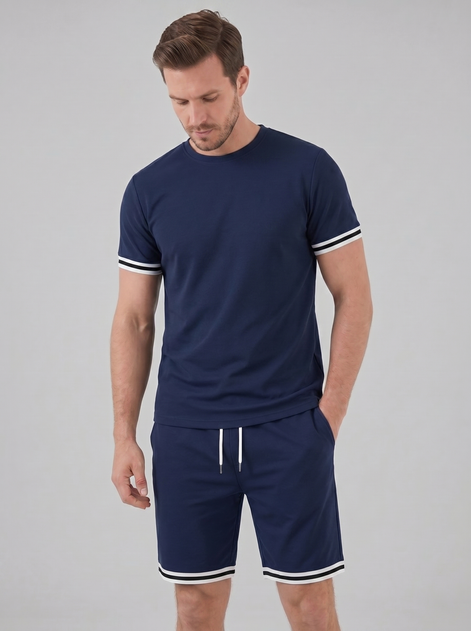 Herren Kontrast Streifen T-Shirt Shorts Set
