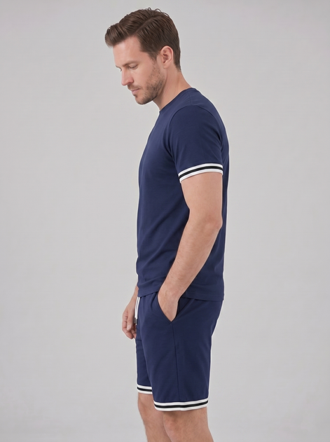 Herren Kontrast Streifen T-Shirt Shorts Set