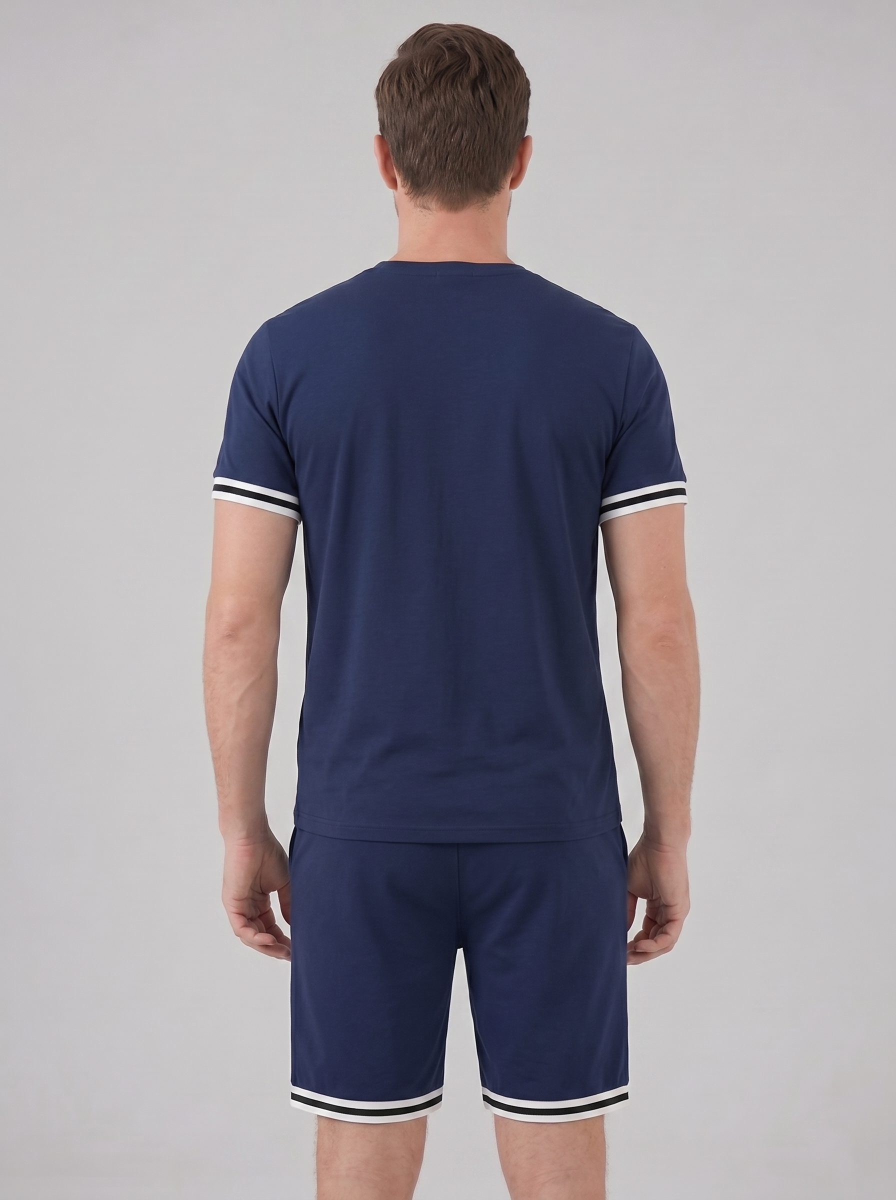 Herren Kontrast Streifen T-Shirt Shorts Set