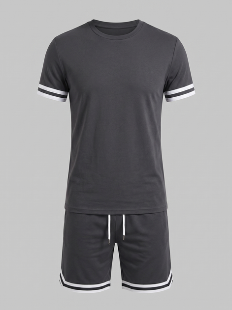 Herren Kontrast Streifen T-Shirt Shorts Set