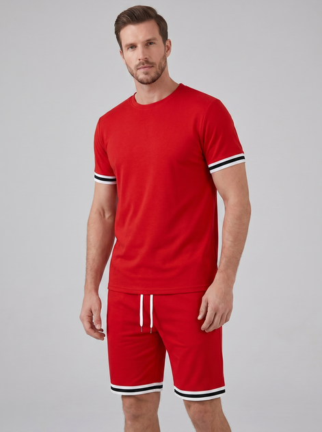 Herren Kontrast Streifen T-Shirt Shorts Set