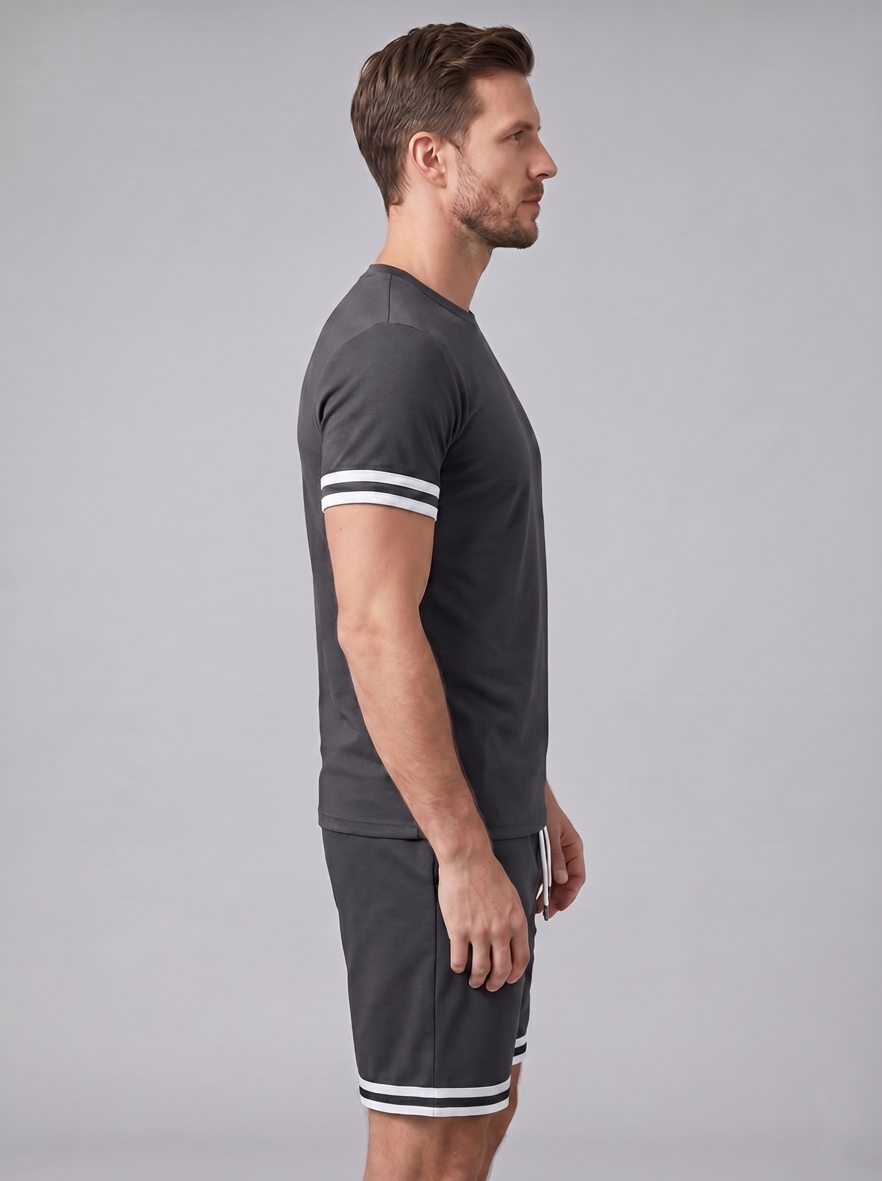 Herren Kontrast Streifen T-Shirt Shorts Set