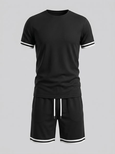 Herren Kontrast Streifen T-Shirt Shorts Set