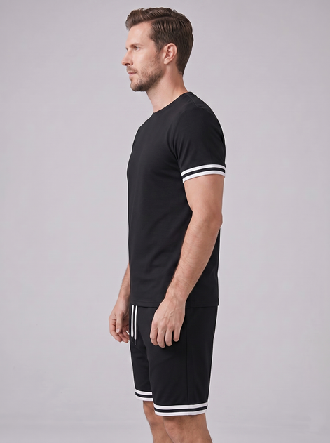 Herren Kontrast Streifen T-Shirt Shorts Set